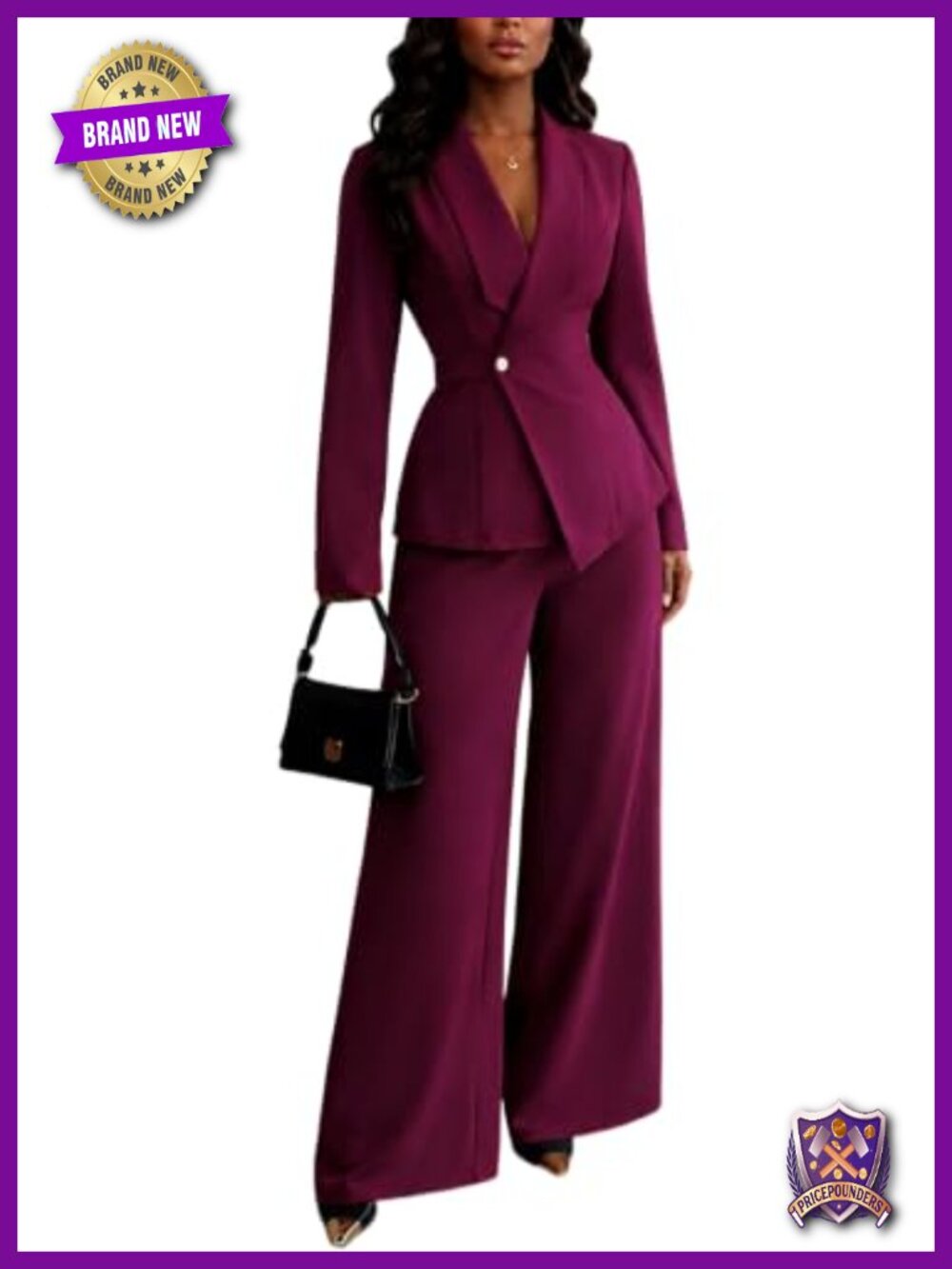 Women's 2 Piece Office Suit Blazer and Wide Leg Pants Set